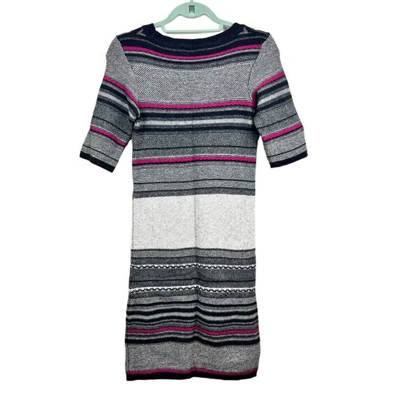 Thomas Pink Cashmere Blend Sweater Dress Short Sleeve Striped Gray Pink Women‎ S - Picture 4 of 5